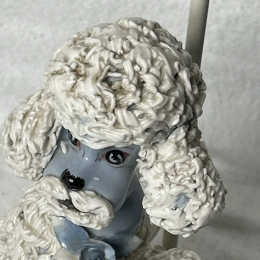 Vintage White Spaghetti Poodle Table Lamp 1950s Ceramic 25